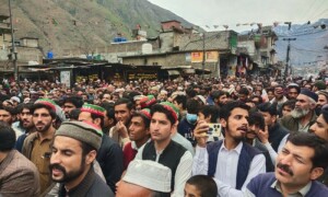 PTI workers block Karakoram Highway in Shangla to protest alleged election rigging