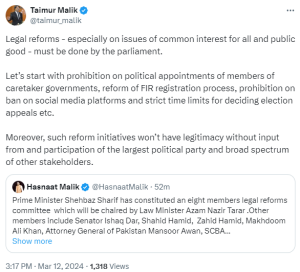 PTI&rsquo;s Taimur Malik calls for bar on &lsquo;political appointments of members of caretaker govts&rsquo;
