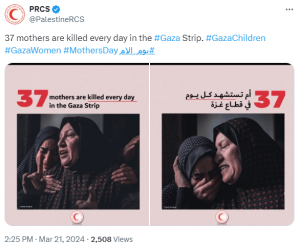 37 mothers killed every day in Gaza: Palestine aid society