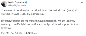 UK urges &lsquo;full, transparent explanation&rsquo; into deadly Gaza strike on aid workers
