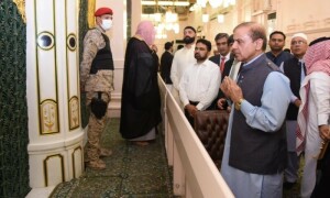 وزیر اعظم شہباز شریف کی روضہ رسولﷺ پر حاضری، نوافل ادا کیے