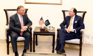 Fina&shy;nce Minister Aurangzeb, US envoy discuss economy