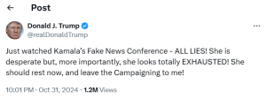 Trump says Harris looked &lsquo;totally exhausted&rsquo; in news conference
