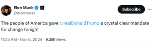 Americans gave Trump &lsquo;crystal clear mandate for change&rsquo;: Elon Musk