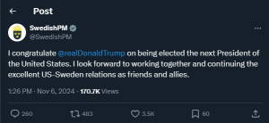 Swedish PM fears Trump election puts Ukraine aid at risk