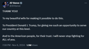 VP-elect JD Vance thanks Trump for giving him opportunity to serve America