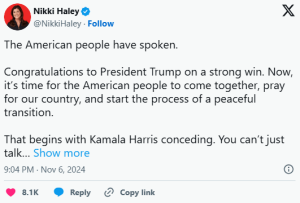 Haley congratulates Trump on &lsquo;strong win&rsquo;