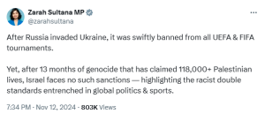 UK lawmaker accuses FIFA, UEFA of applying &lsquo;racist double standards&rsquo; to Israel amid ongoing conflict in Gaza