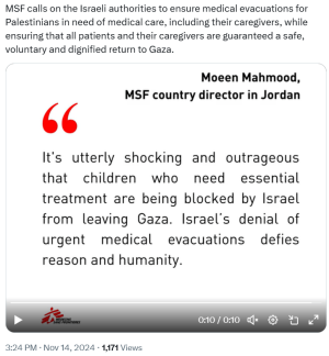 MSF denounces Israel&rsquo;s &lsquo;outrageous&rsquo; denial of medical evacuations from Gaza