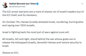 Former Israeli PM Bennett says arrest warrants for Netanyahu and Gallant &lsquo;mark of shame&rsquo; for ICC