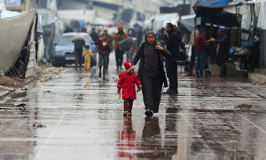 Rainstorms flood tents of Gaza&rsquo;s displaced as Israel steps up strikes