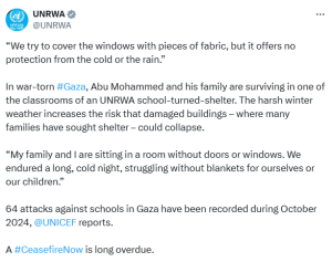 UNRWA highlights plight of Gaza families amid &lsquo;harsh winter&rsquo; weather
