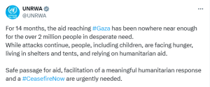 UNRWA says aid urgently needed in Gaza