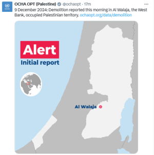 Demolition reported this morning in occupied West Bank: UN agency