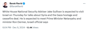 White House adviser due to visit Israel for talks on Gaza hostage and truce deal, Syria: report