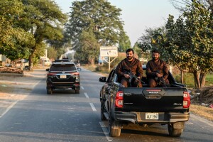 Imposing pickup trucks symbolise Pakistan’s power gulf