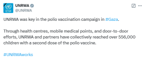 Second-dose polio vaccines reached 556,000 children in Gaza: UNRWA