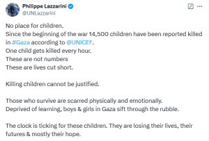 Killing children cannot be justified: UNRWA&rsquo;s Lazzarini