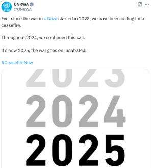UNRWA reiterates ceasefire call as &lsquo;war goes on unabated&rsquo; in 2025