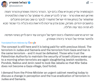 Nablus and Jenin should look like Jabalia: Israeli finance minister