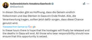 German foreign secretary Baerbock welcomes hope of Gaza hostage release