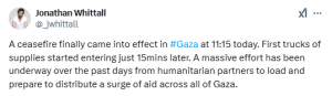 First trucks carrying aid arrive in Gaza under ceasefire: UN