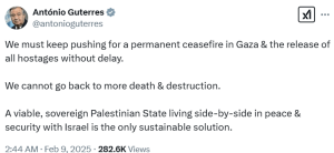 UN chief says sovereign Palestinian state &lsquo;only sustainable solution&rsquo; amid Trump, Netanyahu remarks