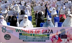 PHOTOS: JI stages Lahore rally in support of Gaza women on International Women&rsquo;s Day