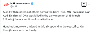 MSF says 10th staff member killed in Gaza&rsquo;s Deir el-Balah
