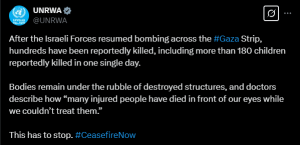 UNRWA raises alert over bodies under rubble, patients without treatment in Gaza