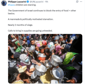 UNRWA chief condemns Israel&rsquo;s Gaza aid block as &lsquo;manmade starvation&rsquo;