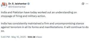 FM Jaishankar confirms pledge to stop military action, reiterates India&rsquo;s &lsquo;stance against terrorism&rsquo;