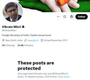 Indian foreign secretary locks his X account after being criticised for ceasefire