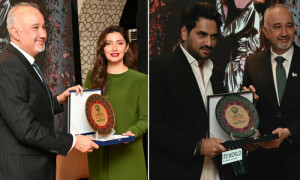 امارات میں پاکستانی سفارت خانے نے ماہرہ خان اور ہمایوں سعید کو ایوارڈز سے نواز دیا