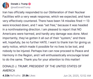 Trump thanks Iran for giving &lsquo;early notice&rsquo;, hopes for no more &lsquo;hate&rsquo;