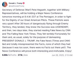 Defence Secretary Hegseth to hold news conference today on Iran strikes, Trump says