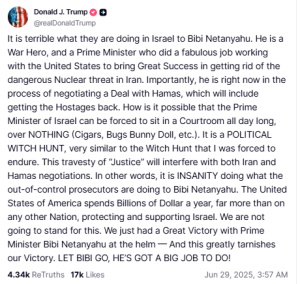 Trump slams Israel&rsquo;s prosecutors over Netanyahu corruption trial