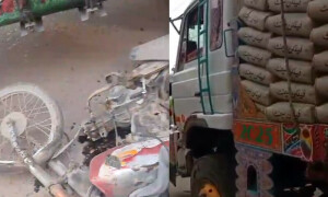 کراچی: سیمنٹ سے لدے ٹرک نے موٹرسائیکل سوار کو کچل ڈالا، ڈرائیور گرفتار