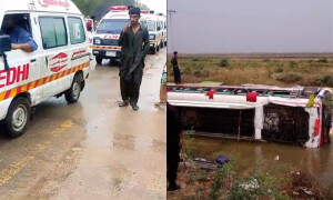 کراچی سے کینجھر جھیل جانے والی بس کو ٹھٹھہ بائی پاس پر حادثہ، 6 افراد جاں بحق، 12 زخمی