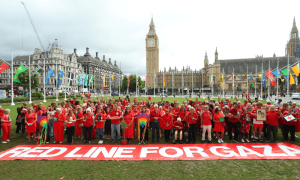 PHOTOS: &lsquo;Red Line for Gaza&rsquo; banner protest at Parliament Square in London