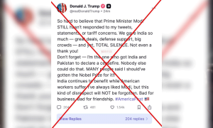 فیکٹ چیک: ٹرمپ کی مودی کیخلاف غصے والی ٹرتھ سوشل پوسٹ جعلی ہے