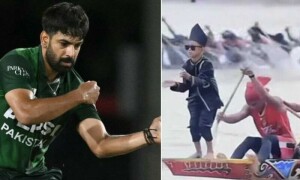 ویسٹ انڈیز کے خلاف فتح، وکٹ لینے پر حارث رؤف کا ’انڈونیشین بچے‘ والا جشن وائرل