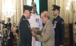 Pakistan Air Force Shaheens decorated for aerial performance against India during conflict