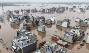 PHOTOS: Residential buildings partially submerged in floodwater in Lahore