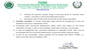 KP PDMA predicts intermittent rain and glacial outburst risk in several districts
