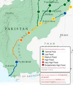 Guddu, Sukkur barrages on Indus river in high flood as Sindh prepares for deluge