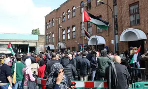 Palestinian flag raised outside embassy in London