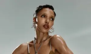 Singer FKA Twigs wears earrings from Pakistani brand Zohra Rahman for Rolling Stone UK cover