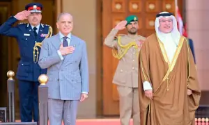 وزیراعظم 2 روزہ دورے پر بحرین پہنچ گئے، قصر القضیبیہ آمد پر گارڈ آف آنر پیش کیا گیا