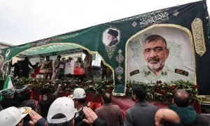 PHOTOS: Thousands of Iranians attend funerals of IRGC, army commanders at Tehran&rsquo;s Enghelab Square